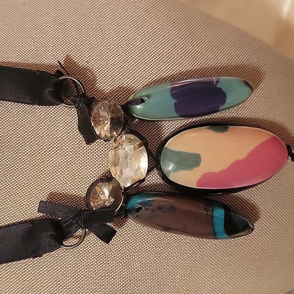 Marni Lucite Faux Jewels Black Silk Ribbon necklace